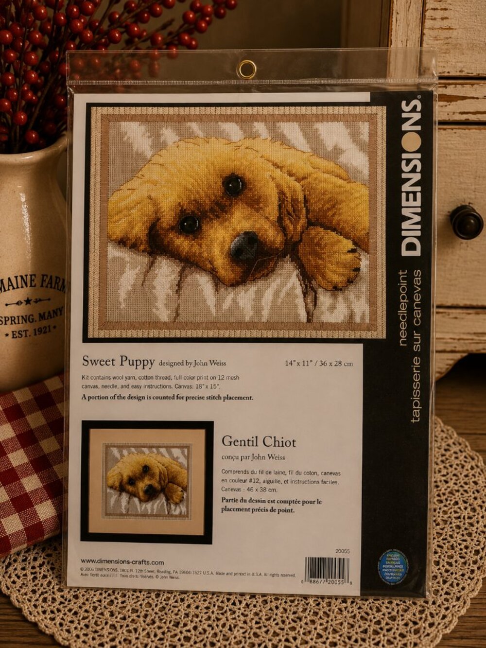 Vintage Dimensions Sweet Puppy Needlepoint Kit #20055 NEW Sealed John Weiss